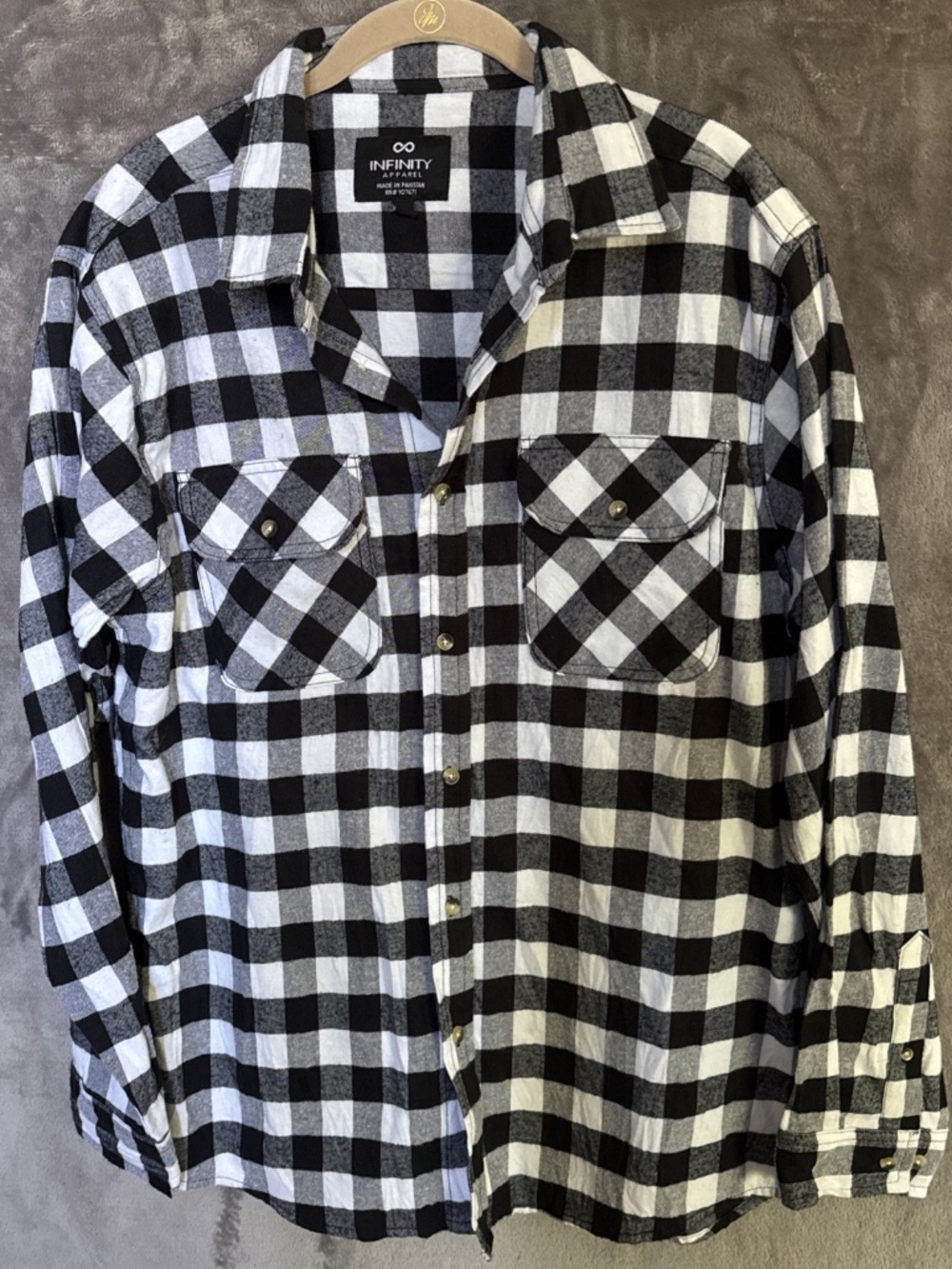 Infinity Men’s Buffalo Plaid Hooded Flannel | Black & White | Size L
